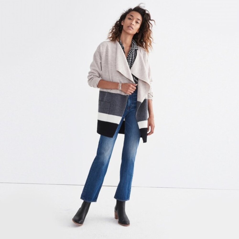 Madewell Meridian Sweater Coat Colorblock Wool